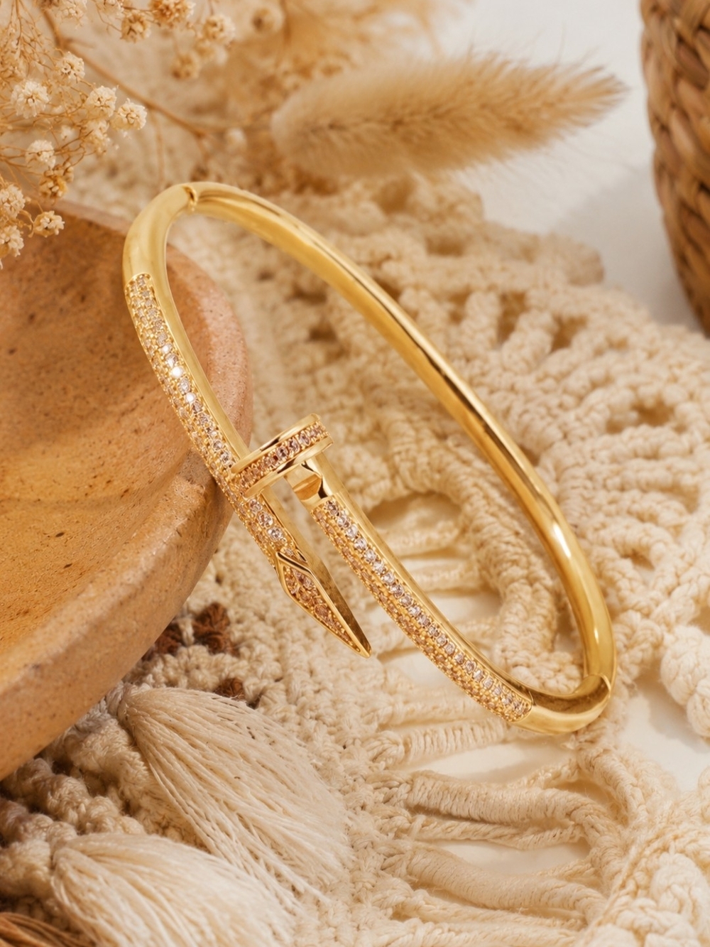Gold Pave Nail-Style Hinged Bracelet — Women's Gold Bracelet